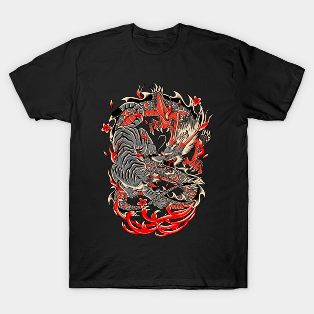 Dragon Tiger fighting T-Shirt by noorshine